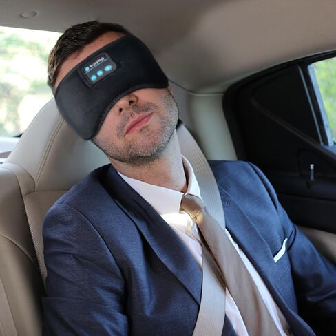 Bluetooth Headphones Headband Eye Mask Wireless Bluetooth Sleep Mask for Side Sleepers Velcro Adjustable Bluetooth 5.2 Speaker Microphones Airplane Travel Light Blocking Music Eye Cover, Black in Saudi Arabia