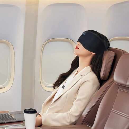 Bluetooth Headphones Headband Eye Mask Wireless Bluetooth Sleep Mask for Side Sleepers Velcro Adjustable Bluetooth 5.2 Speaker Microphones Airplane Travel Light Blocking Music Eye Cover, Black in Saudi Arabia