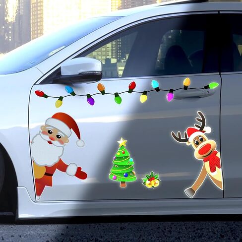 Christmas Reflective Car Magnets Set, Reflective Christmas Bulb Car Magnets Christmas Decorations Reflective Light Bulb Magnet Decorations for Car Refrigerator Door (8 Bulb Light with 3 Lines) in Saudi Arabia