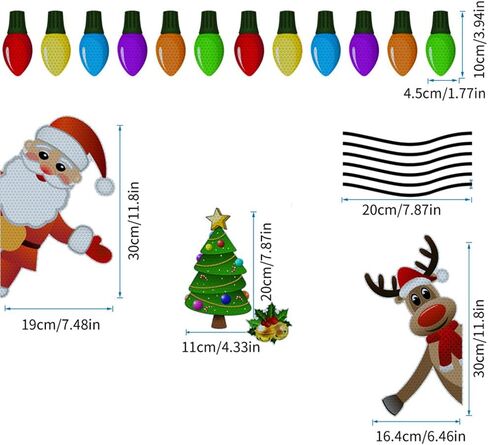Christmas Reflective Car Magnets Set, Reflective Christmas Bulb Car Magnets Christmas Decorations Reflective Light Bulb Magnet Decorations for Car Refrigerator Door (8 Bulb Light with 3 Lines) in Saudi Arabia