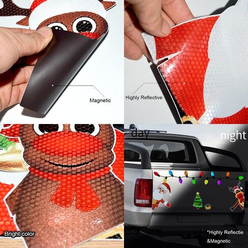 Christmas Reflective Car Magnets Set, Reflective Christmas Bulb Car Magnets Christmas Decorations Reflective Light Bulb Magnet Decorations for Car Refrigerator Door (8 Bulb Light with 3 Lines) in Saudi Arabia