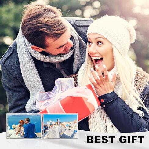 إطار صورة معدني بحافة رفيعة مزدوجة، قائم أفقي، ظهر مخملي، تصميم كلاسيكي بسيط (مزدوج 5x3.5، فضي) in Kuwait