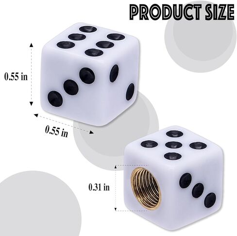8PCS Dice Shape Tire Valve Stem Caps, Universal Copper Core Dustproof Tire Valve Stem Covers for Cars, SUV, Trucks, Bikes, Motorcycles, Bicycles (White & Black) in Kuwait