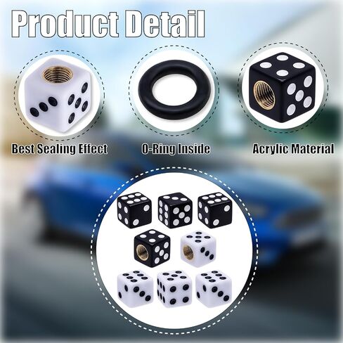 8PCS Dice Shape Tire Valve Stem Caps, Universal Copper Core Dustproof Tire Valve Stem Covers for Cars, SUV, Trucks, Bikes, Motorcycles, Bicycles (White & Black) in Kuwait