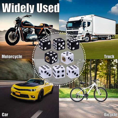 8PCS Dice Shape Tire Valve Stem Caps, Universal Copper Core Dustproof Tire Valve Stem Covers for Cars, SUV, Trucks, Bikes, Motorcycles, Bicycles (White & Black) in Kuwait