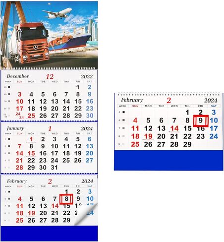 Wall Calendar 2024 Calendar 3 Month Display Large wall calendar with Thick Paper 33" x 13" Dec 2023 - Jan 2025 Vertical Calendar Perfect for Your Busy Schedule(Truck) in Kuwait