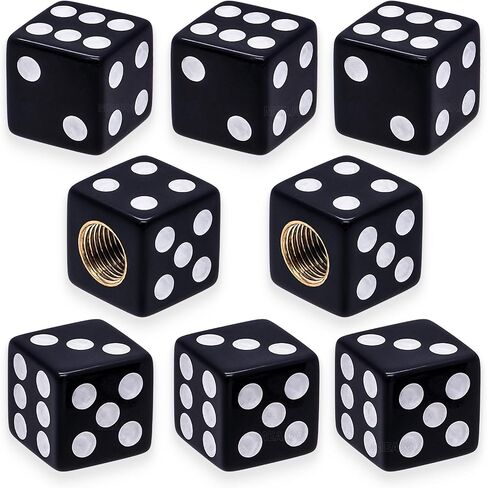 8PCS Dice Shape Tire Valve Stem Caps, Universal Copper Core Dustproof Tire Valve Stem Covers for Cars, SUV, Trucks, Bikes, Motorcycles, Bicycles (White & Black) in Kuwait