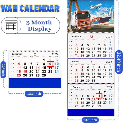 Wall Calendar 2024 Calendar 3 Month Display Large wall calendar with Thick Paper 33" x 13" Dec 2023 - Jan 2025 Vertical Calendar Perfect for Your Busy Schedule(Truck) in Kuwait