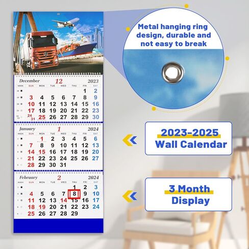 Wall Calendar 2024 Calendar 3 Month Display Large wall calendar with Thick Paper 33" x 13" Dec 2023 - Jan 2025 Vertical Calendar Perfect for Your Busy Schedule(Truck) in Kuwait