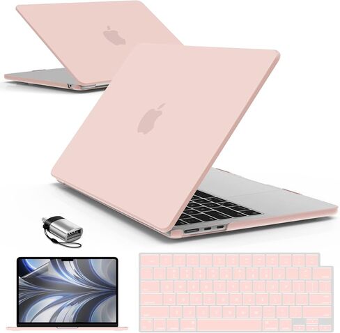 IBenzer متوافق مع حافظة M2 2024 2023 MacBook Air 15 بوصة A2941، حافظة صلبة وغطاء لوحة مفاتيح وفيلم شاشة ومحول من النوع C لجهاز M2 Mac Air 15.3 بوصة Touch ID، Sakura Pink، AT15-SKPK+2TC in Kuwait