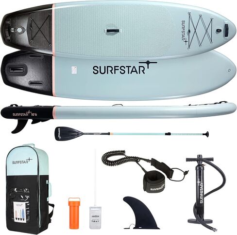 surfstar Inflatable Paddle Board with Camera Mount Fiberglass Paddle, 10'6"x33"x6" Stand Up Paddle Board for Adults, SUP Standing Boat with Sup Accessories and Travel Backpack for All Skill Levels in Saudi Arabia