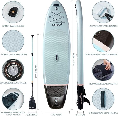 surfstar Inflatable Paddle Board with Camera Mount Fiberglass Paddle, 10'6"x33"x6" Stand Up Paddle Board for Adults, SUP Standing Boat with Sup Accessories and Travel Backpack for All Skill Levels in Saudi Arabia