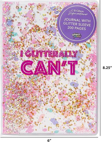 C.R. Gibson TJ176-24580 I Glitterally Can't Cute Notebook Journal for Girls with Glitter Sleeve, 6" W x 8.25" L with 200 Pages, Multicolor in Saudi Arabia