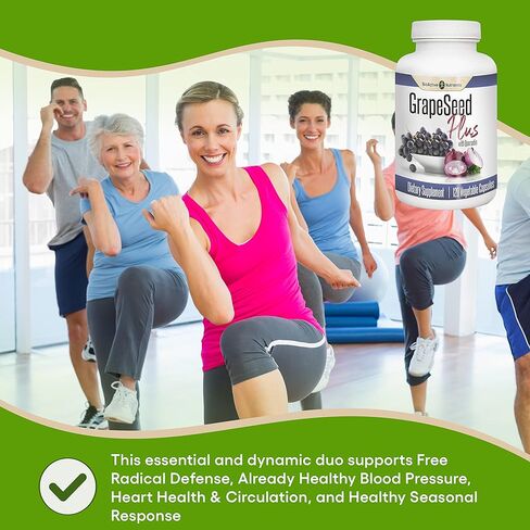 المغذيات الحيوية - مكمل بذور العنب بالإضافة إلى كيرسيتين - مكملات GSE اليومية المصنوعة من مسحوق مستخلص بذور العنب المضاد للأكسدة النقي الطبيعي - للنساء والرجال - 120 كبسولة نباتية in Kuwait