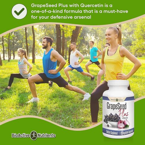 المغذيات الحيوية - مكمل بذور العنب بالإضافة إلى كيرسيتين - مكملات GSE اليومية المصنوعة من مسحوق مستخلص بذور العنب المضاد للأكسدة النقي الطبيعي - للنساء والرجال - 120 كبسولة نباتية in Kuwait