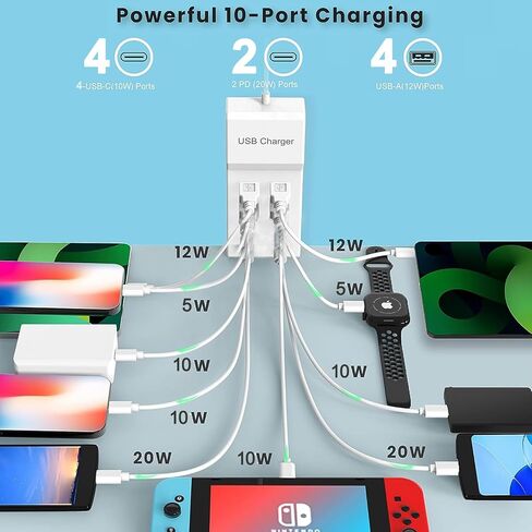 USB C Charger, 10 Ports USB Charging Station, 50W Multi-Port USB C Charger in Kuwait