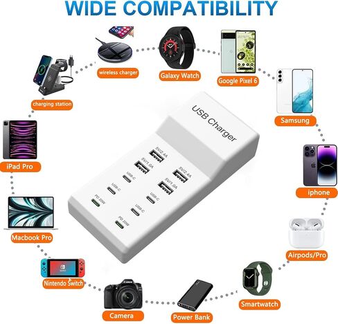 USB C Charger, 10 Ports USB Charging Station, 50W Multi-Port USB C Charger in Kuwait