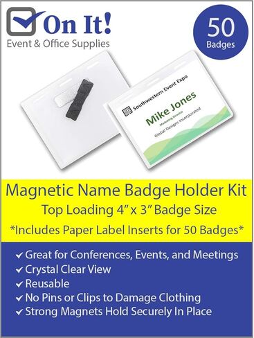 مجموعة حامل شارات الاسم المغناطيسي - صندوق مكون من 50 حامل بطاقات اسم شفاف مقاس 4 × 3 بوصة للمؤتمرات والفعاليات والاجتماعات in Kuwait