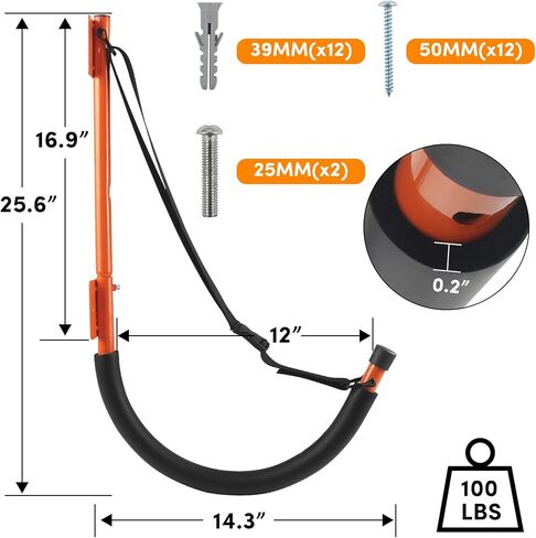 رف تخزين كاياك، حامل جداري كاياك، خطافات كاياك شديدة التحمل مع أشرطة بسعة 100 رطل، رف كاياك للجراج، شماعات قوارب الكاياك لألواح التجديف، وألواح ركوب الأمواج، والدراجات، وسلالم سوب، وألواح الثلج in Kuwait
