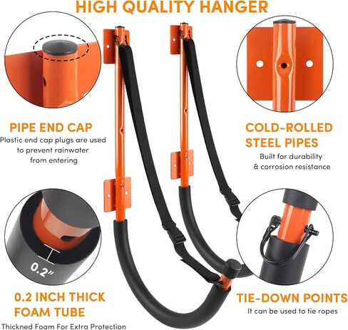 رف تخزين كاياك، حامل جداري كاياك، خطافات كاياك شديدة التحمل مع أشرطة بسعة 100 رطل، رف كاياك للجراج، شماعات قوارب الكاياك لألواح التجديف، وألواح ركوب الأمواج، والدراجات، وسلالم سوب، وألواح الثلج in Kuwait