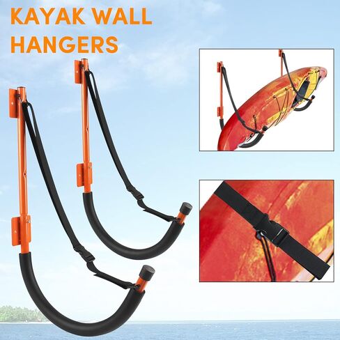 رف تخزين كاياك، حامل جداري كاياك، خطافات كاياك شديدة التحمل مع أشرطة بسعة 100 رطل، رف كاياك للجراج، شماعات قوارب الكاياك لألواح التجديف، وألواح ركوب الأمواج، والدراجات، وسلالم سوب، وألواح الثلج in Kuwait