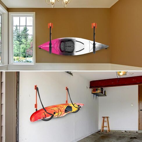 رف تخزين كاياك، حامل جداري كاياك، خطافات كاياك شديدة التحمل مع أشرطة بسعة 100 رطل، رف كاياك للجراج، شماعات قوارب الكاياك لألواح التجديف، وألواح ركوب الأمواج، والدراجات، وسلالم سوب، وألواح الثلج in Kuwait