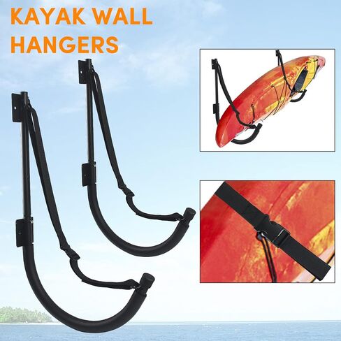 Kayak Storage Rack Kayak Wall Mount Heavy Duty Kayak Hooks with Straps 100 LB Capacity Kayak Rack for Garage Kayak Hangers for Paddle Boards Surfboards Bikes Ladders SUP Snow Board in Saudi Arabia