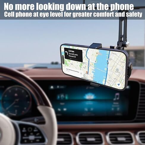 حامل هاتف مرآة الرؤية الخلفية للسيارة، حامل هاتف مرآة الرؤية الخلفية متعدد الوظائف قابل للسحب، تصميم ثابت بأربعة زوايا مضاد للاهتزاز، لجميع الهواتف المحمولة وجميع السيارات in Kuwait