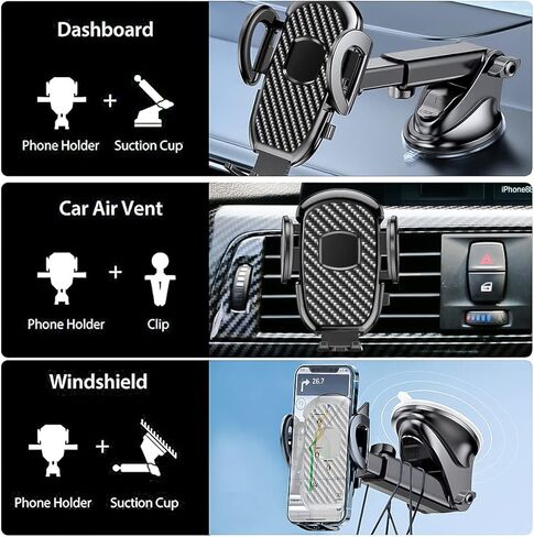 حامل الهاتف الخلوي للسيارة، حامل الهاتف الخلوي للوحة القيادة/الزجاج الأمامي/فتحة تهوية الهواء، حامل هاتف السيارة القوي العالمي، متوافق مع جميع الهواتف الذكية والسيارات in Kuwait