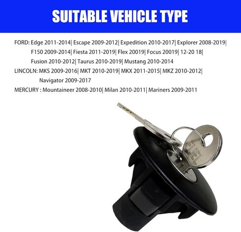 1 Pack Locking Gas Fuel Tank Plug Cover Cap, Lock Fuel Cap With 2 Keys, Compatible Ford Edge Escape Expedition Explorer F150 Fiesta Flex Focus Fusion Taurus (Black) in Kuwait