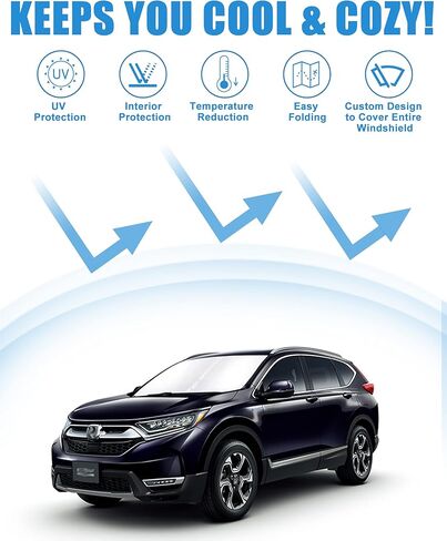 مظلة أمامية للزجاج الأمامي متوافقة مع ملحقات Honda CRV SUV وLX وEX وEX-L وSport Hybrid والتجول (2023-2024) - واقي شمسي أمامي قابل للطي بطبقة مزدوجة 210T in Kuwait