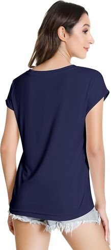 NACHILA Women's T Shirts-Viscose Made from Bamboo, V Neck Tee Shirts Cap Sleeve Casual Top Summer Trendy Basics Tees in Kuwait