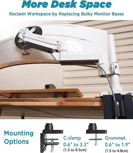 ذراع شاشة عالي التحمل للشاشات فائقة العرض حتى 57 بوصة و44 رطل، حامل مكتب واحد، ارتفاع هوائي قابل للتعديل، أذرع تمديد معيارية - الحد الأقصى VESA 100x100، أسود، MA20P-S in Kuwait