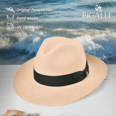 Classic Panama Hat for Women Men, Sun Hat for Men Center Dent, Grosgrain Ribbon Toquilla Straw Grade 3 UV SPF 30 in Kuwait