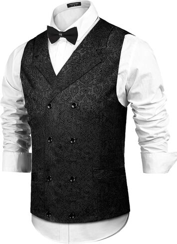 Coofandy Mens Vistorian Vest Steampunk بدلة مزدوجة الصدر سترة رفيعة نائمة الدبعة بيزلي in Saudi Arabia