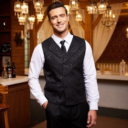 Coofandy Mens Vistorian Vest Steampunk بدلة مزدوجة الصدر سترة رفيعة نائمة الدبعة بيزلي in Saudi Arabia