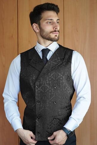 Coofandy Mens Vistorian Vest Steampunk بدلة مزدوجة الصدر سترة رفيعة نائمة الدبعة بيزلي in Saudi Arabia