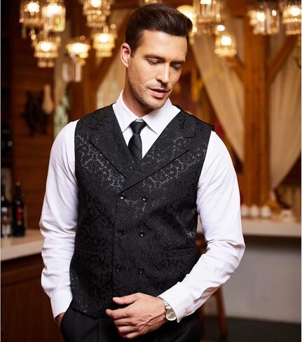 Coofandy Mens Vistorian Vest Steampunk بدلة مزدوجة الصدر سترة رفيعة نائمة الدبعة بيزلي in Saudi Arabia