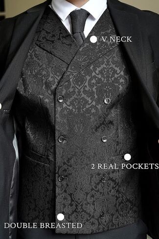 Coofandy Mens Vistorian Vest Steampunk بدلة مزدوجة الصدر سترة رفيعة نائمة الدبعة بيزلي in Saudi Arabia