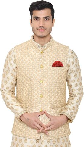 Wintage Men's Banarsi Rayon Cotton Bandhgala احتفالية نهرو مودي سترة in Kuwait