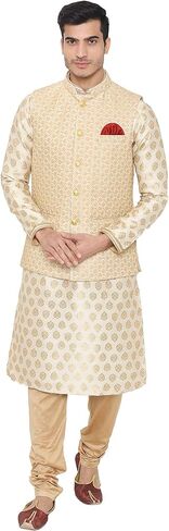Wintage Men's Banarsi Rayon Cotton Bandhgala احتفالية نهرو مودي سترة in Kuwait