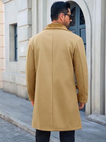 Runcati Mens Trench Coat Double Breasted Notched Collar Fleece Jacket Slim Fit Fall Winter Fuzzy Pea Coats Warm Overcoat in Saudi Arabia