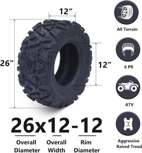 25x10-12 ATV Tire - ATV/UTV Tires, All-Terrain Off-Road Mud Trail Tires, Tubeless, Set of 2 (25 * 10-12 KNIGHT) in Saudi Arabia