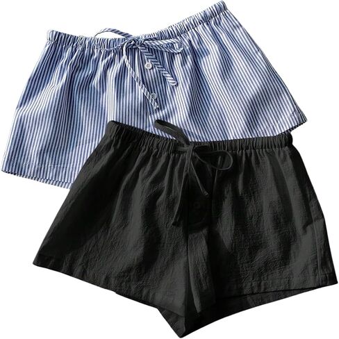Makemechic Women's 2 Pack Linen Shorts Summer Beach Pajama Boxer Shorts in Saudi Arabia