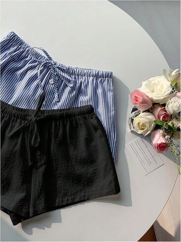 Makemechic Women's 2 Pack Linen Shorts Summer Beach Pajama Boxer Shorts in Saudi Arabia