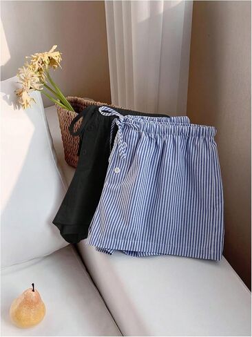 Makemechic Women's 2 Pack Linen Shorts Summer Beach Pajama Boxer Shorts in Saudi Arabia
