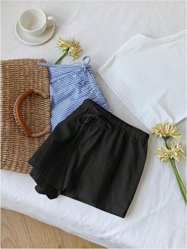 Makemechic Women's 2 Pack Linen Shorts Summer Beach Pajama Boxer Shorts in Saudi Arabia