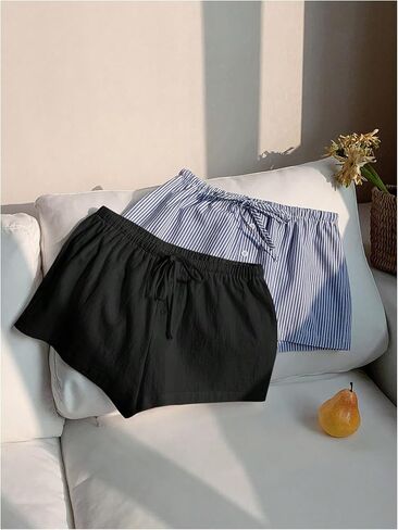 Makemechic Women's 2 Pack Linen Shorts Summer Beach Pajama Boxer Shorts in Saudi Arabia