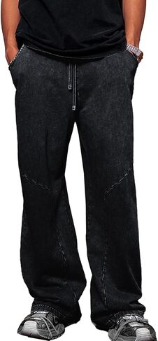 KEEPSHOWING Men's Acid Wash Athletic Sweatpants Hip Hop Big Wide Jogger Pants Cotton Streetwear Drawstring Trashion in Saudi Arabia