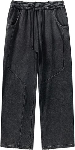 KEEPSHOWING Men's Acid Wash Athletic Sweatpants Hip Hop Big Wide Jogger Pants Cotton Streetwear Drawstring Trashion in Saudi Arabia